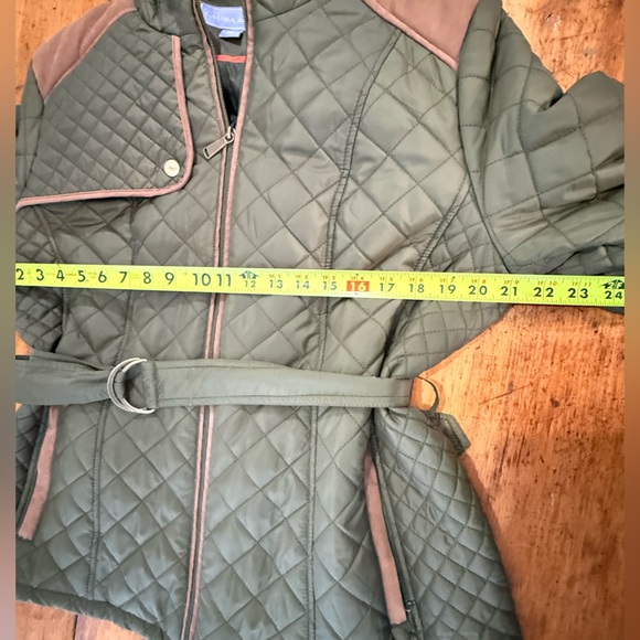Laura Scott Green Quilted Jacket with Belt and Tan Faux-Suede Trim Size XL - Picture 4 of 11